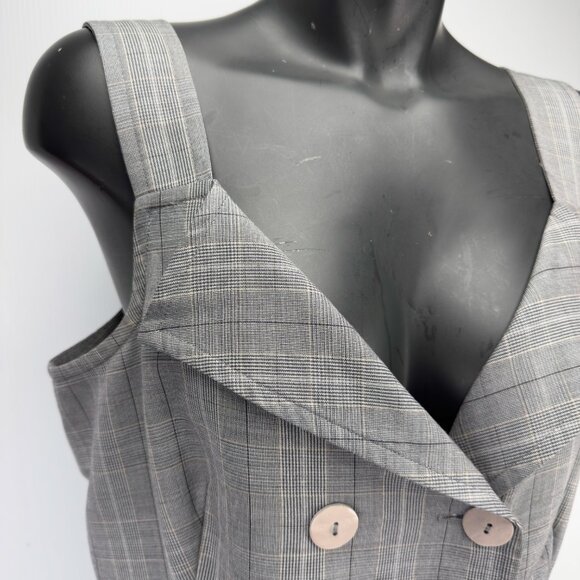 IRISβ SETLAKWE Wool Blend Button-Up Double-Breasted Plaid Sheath Gray Dress 12 - Picture 8 of 12